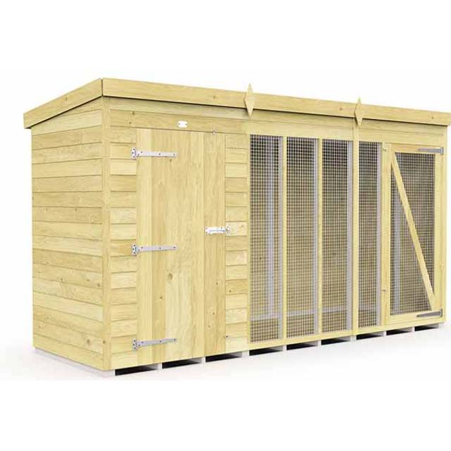 12ft X 4ft Dog Kennel and Run Full Height - Wood - L118 x W358 x H201 cm