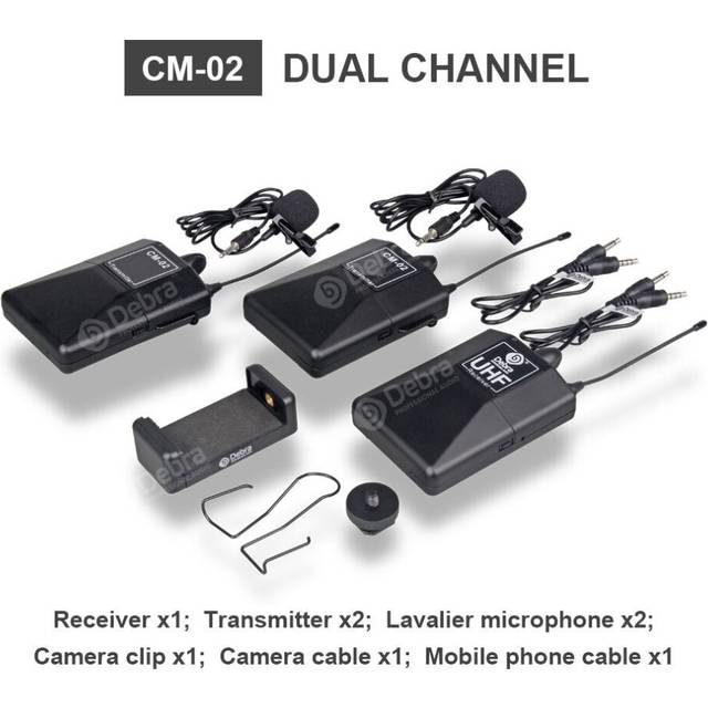 (Dual Channel) UHF Wireless Lavalier Microphone with 30 Selectable Channels 50m Range for DSLR Camera Interview Live recording