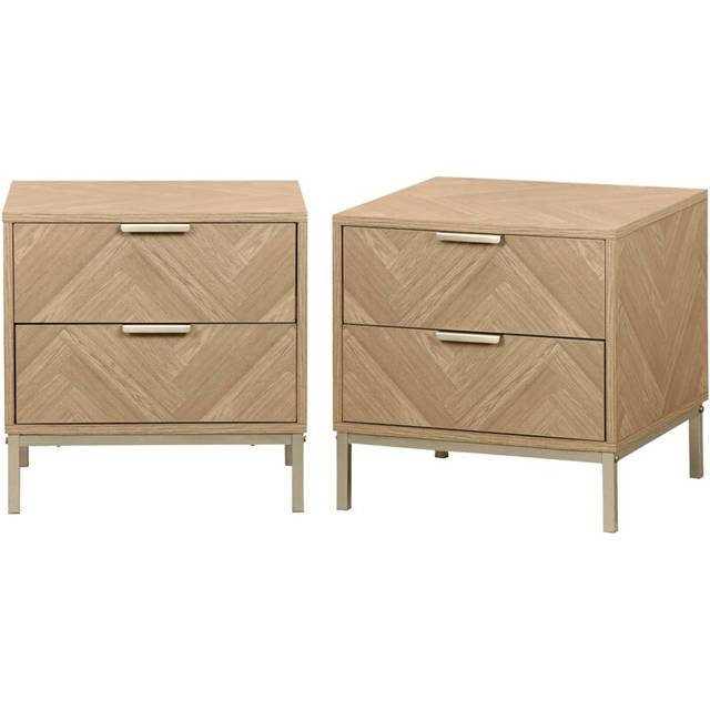 Pair of herringbone bedside tables with 2 drawers, Budapest, Natural, 45x40x45 cm