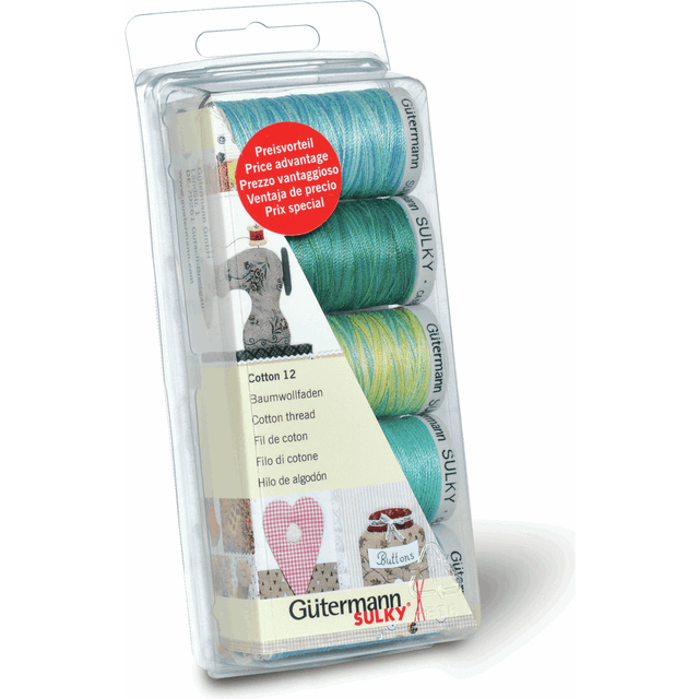 Gutermann Thread Set: Machine Embroidery Cotton 12-Aqua, 100%