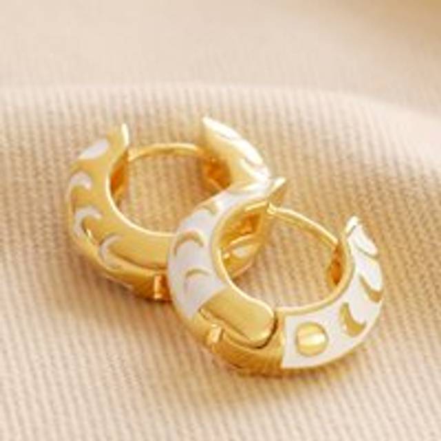 Moon Phase Enamel Huggie Hoop Earrings in Gold - gold/white - one size