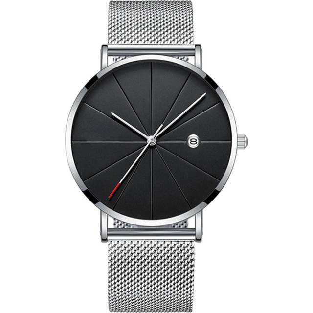 Men's Stainless Steel Quartz Watch with Calendar - Silver