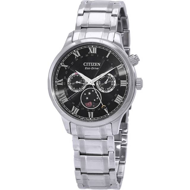 Citizen Moon Phase Black Dial Stainless Steel Eco-Drive AP1050-81E Men's Watch black
