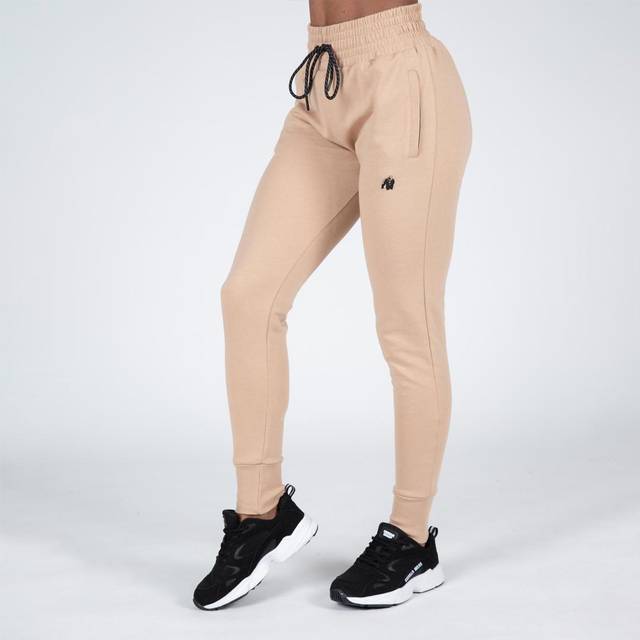 Gorilla Wear - Marion sweatpants – beige – bodybuilding, sport, vardag, fritid, med logotyptryck, lätt och bekväm för optimal rörelse av polyester bomull