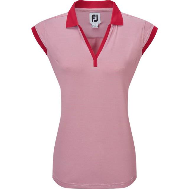 FootJoy Ladies Striped Lisle Golf Shirt - Sale - Red with White - 82503 - Medium
