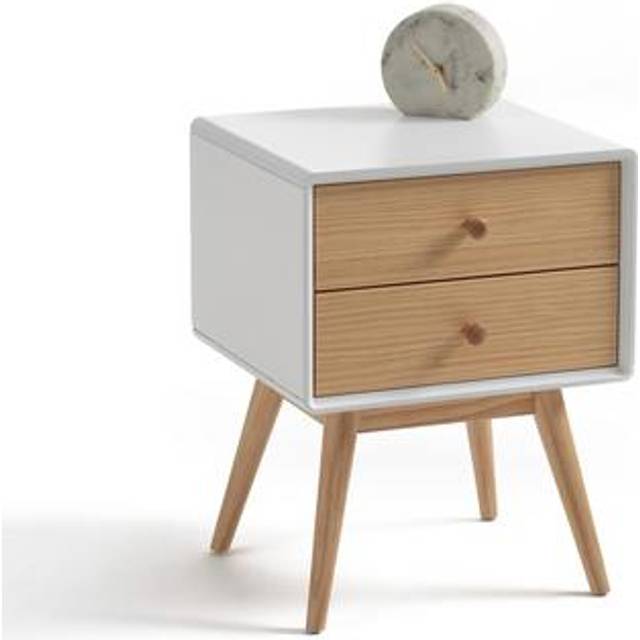 Jimi Bedside Table with 2 Drawers - White/Wood - ONE SIZE