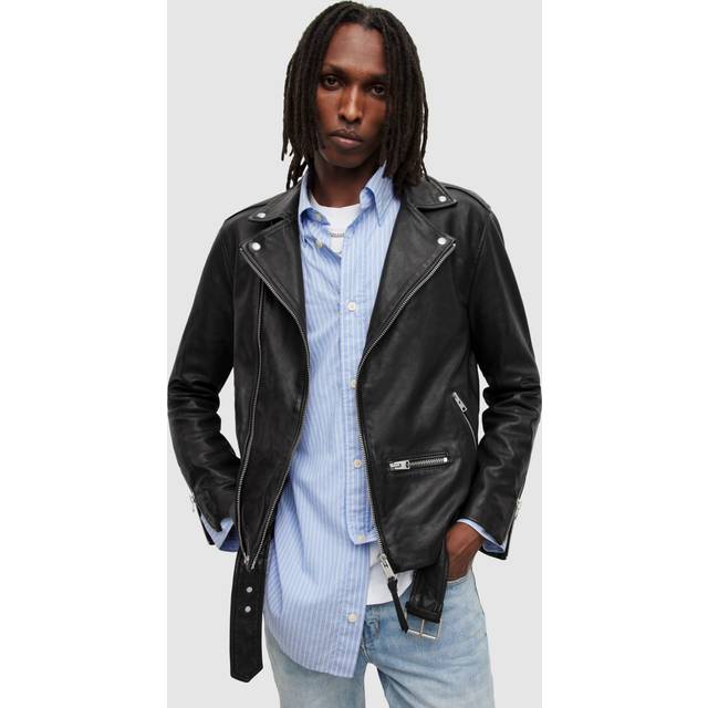 Allsaints Mens Black Wick Leather Biker Jacket L - BLACK
