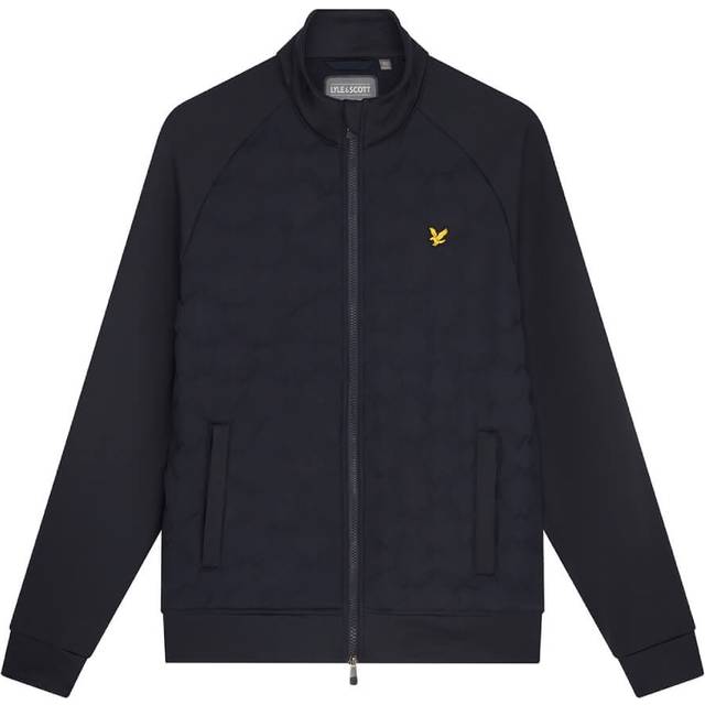 (M, Dark Navy) Lyle & Scott Mens 2023 Check Quilt Back Fleece Side Pockets Eagle Logo Jacket