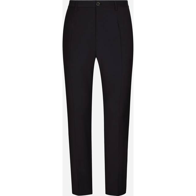 Dolce & Gabbana Stretch Wool Pants With Dg Embroidery - Man Pants And Shorts Blue Wool 56