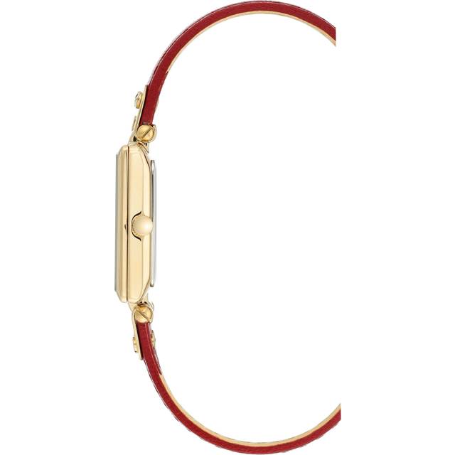 Anne Klein Women's Rectangular Case Leather Strap Watch in Red&Gold-Tone