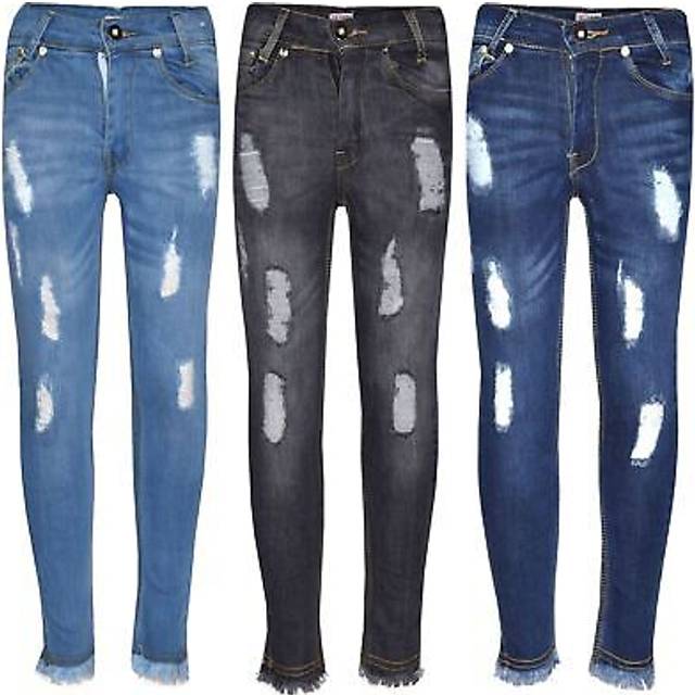 (13 Years, Light Blue) Girls Skinny Jeans Kids Stretchy Denim Ripped Rough Pants Trousers Jeggings 5-13