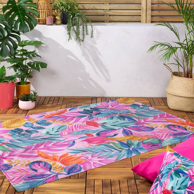 Furn Psychedelic Jungle Printed Outdoor/Indoor Rug, Pink