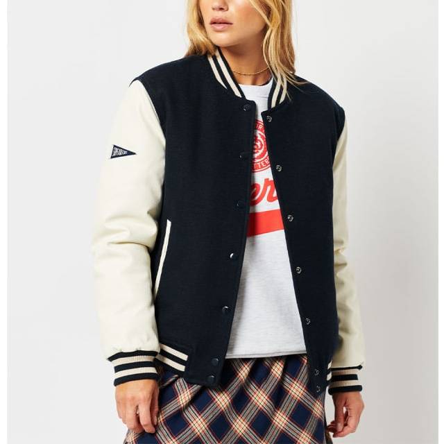 Superdry Damen College Varsity Bomberjacke Marineblau - Größe: 42