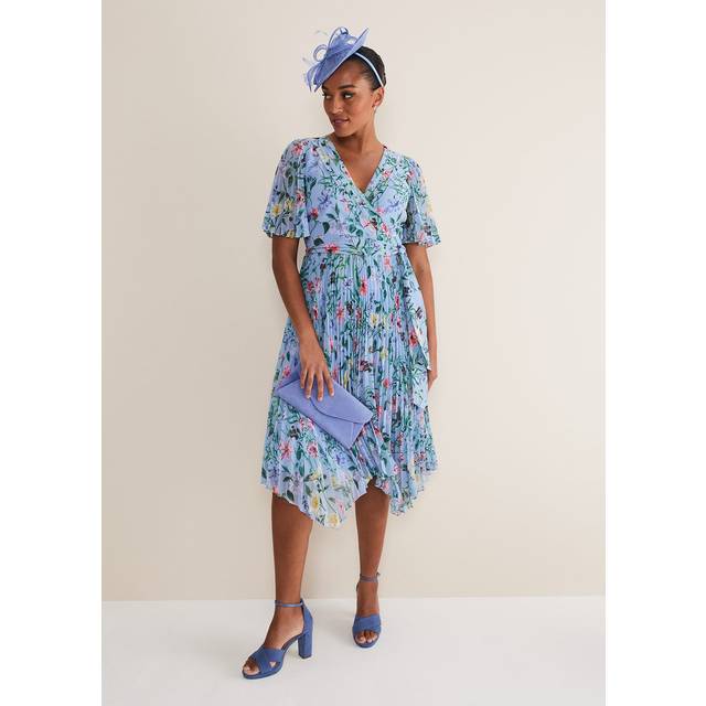 Phase Eight Kendall Floral Pleated Dress, Blue/Multi