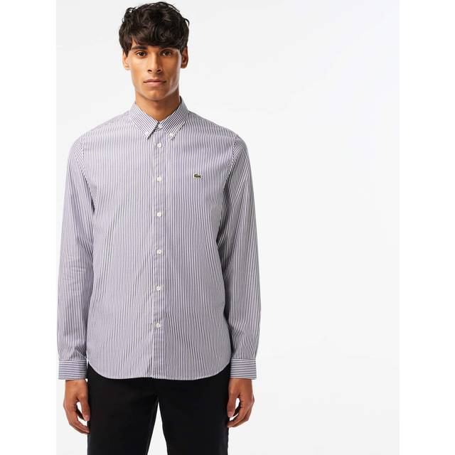 Lacoste, Casual Shirts, male, Blue, 2XL, Blue Striped Shirt with Mother of Pearl Buttons