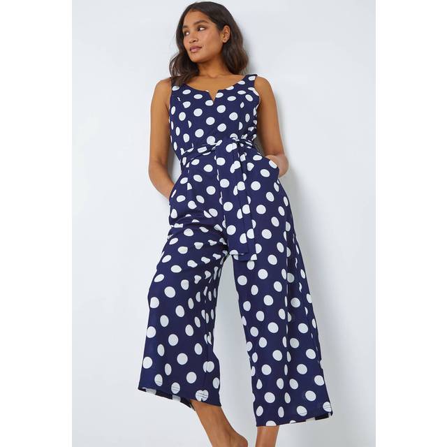 Spot print belted jumpsuit for women uk - ladies roman originals