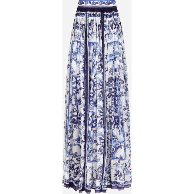 Dolce & Gabbana Long Majolica-print Chiffon Skirt - Woman Skirts Blue Silk 36