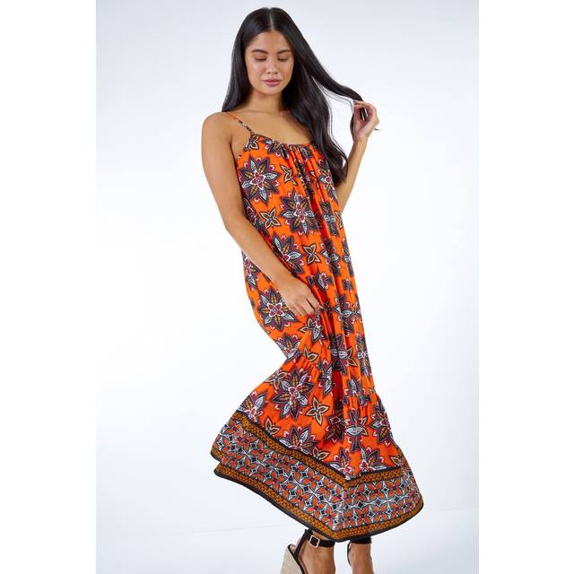 Roman Petite Orange Boho Print Maxi Sun Dress - Size 18