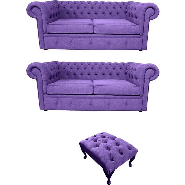 Chesterfield Original 2 Seater + 2 Seater + Footstool Verity Purple Fabric Sofa Suite - Suite Offers
