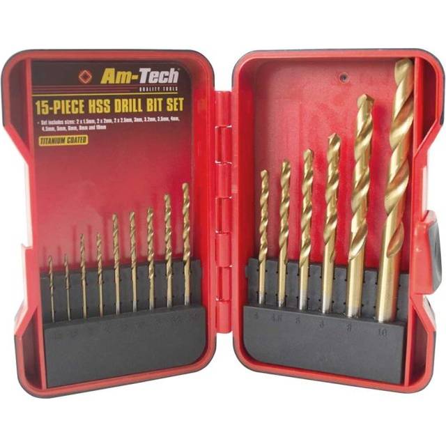 Amtech 15 Piece Titanium Coated High Speed Steel Hss Drill Bit Set