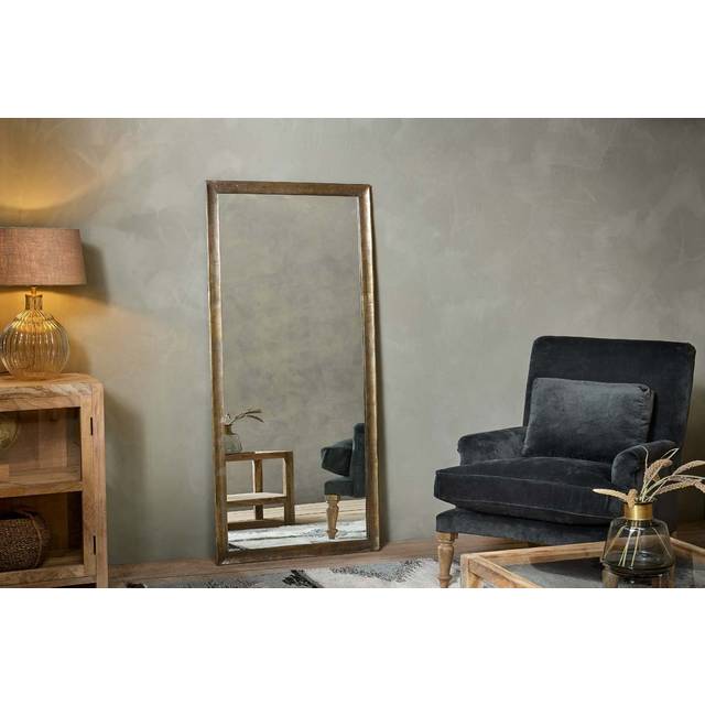 nkuku Yadur Full Length Metal Frame Wall Mirror, 166.5 x 75.5cm, Brass