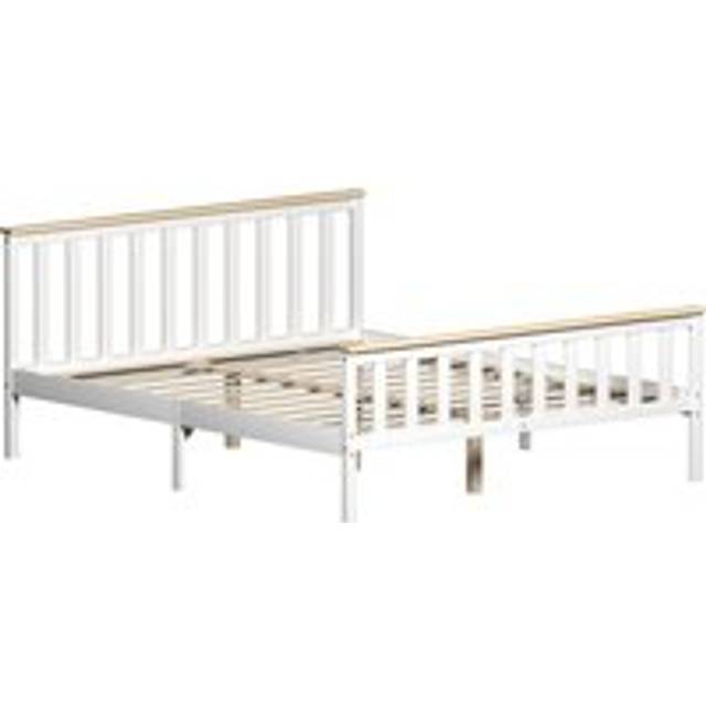 Milan 5ft King Size Solid Pine Wood Bed Frame, High Foot End, 150 x 200 cm, White-&-Pine