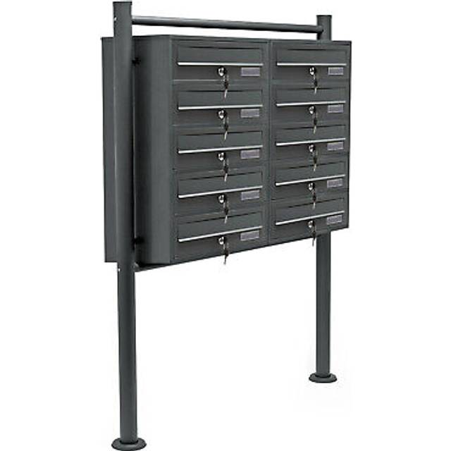 Multiple Outdoor Letterbox Standing Multi-slot Postbox 2x5 Galvanised Steel Mailboxes in Anthracite