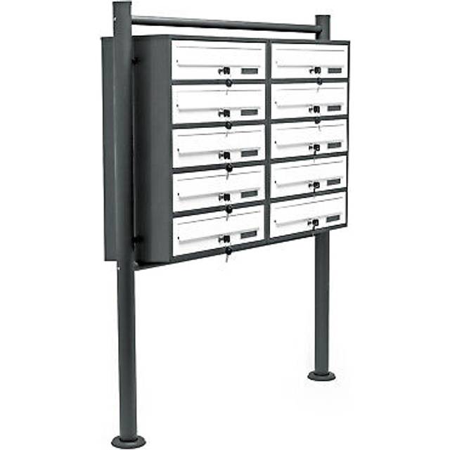 Multiple Outdoor Letterbox Multi-slot Postbox 2x5 Galvanised Steel Mailboxes in Anthracite and White