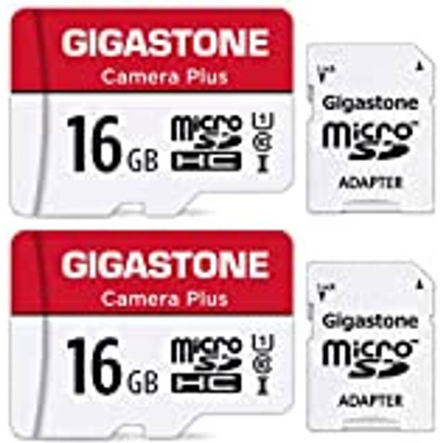 Gigastone Micro SD Card 16GB 2-Pack with 2x SD Adapter + 2x Mini-case, Camera Plus, 85MB/s, Full HD Video, U1 C10 Class 10 Micro SDHC UHS-I Memory Car