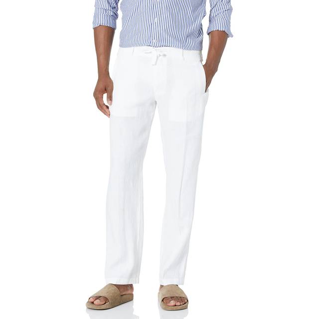 Perry Ellis Men's 100% Linen Drawstring Casual Pants For Men  Regular Fit  Lightweight (Waist Size 29-54 Big & Tall)  Bright White  34W x 32L