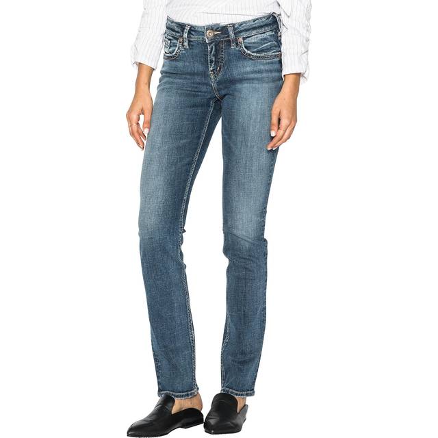 Silver Jeans Co. Women's Suki Mid Rise Curvy Fit Straight Leg Jeans, Medium Sandblast, 24W x 30L