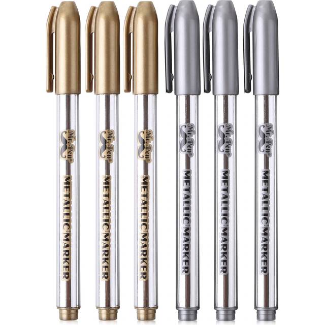 Mr. Pen- Metallic Paint Markers  6 Pack  Silver and Gold  Silver Paint Marker  Gold Ink Pen  Silver Pen  Silver Markers Permanent Metallic  Silver Ink