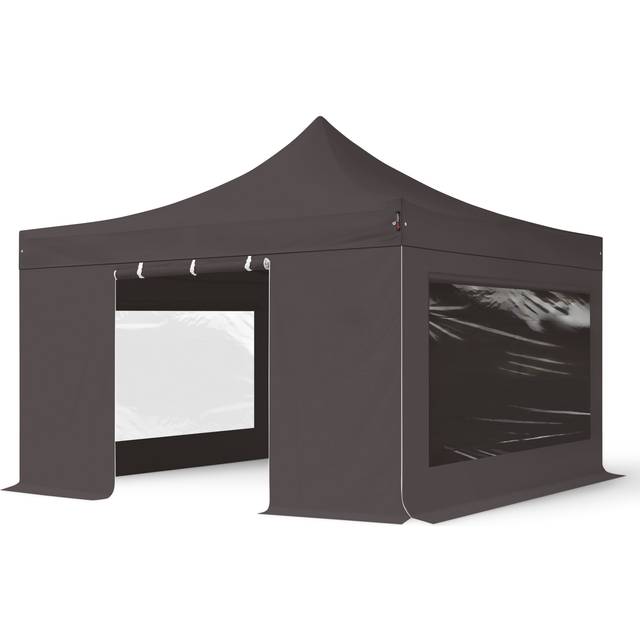 TOOLPORT 4x4m PES 800 Pop Up Gazebo PROFESSIONAL Aluminium 40 mm, incl. Sidewalls with Panorama Windows, dark grey - (600180)