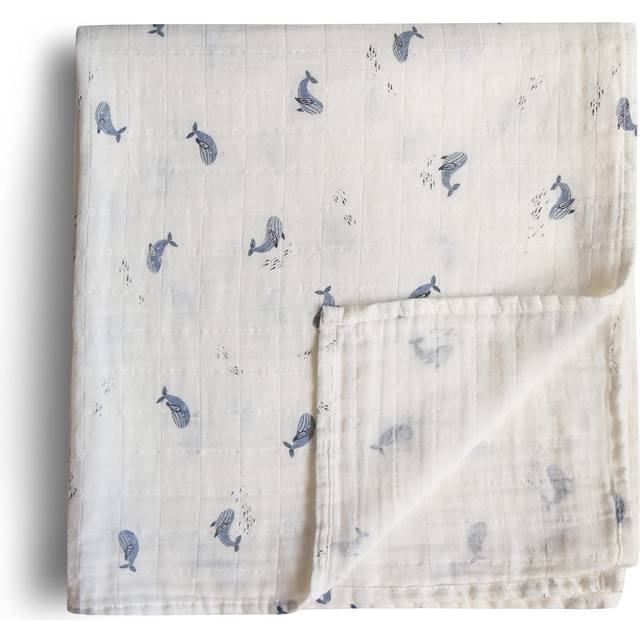 Mushie Organic Muslin Swaddle - Whales - Whales