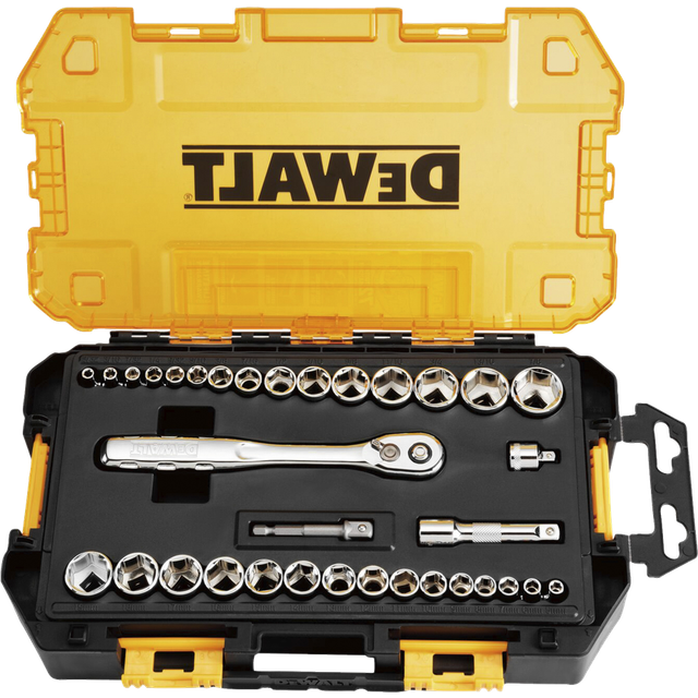 Dewalt 34 Piece Mechanics Tool Set Tooth Ratchet Socket Drive 1/4 In And 3/8 In