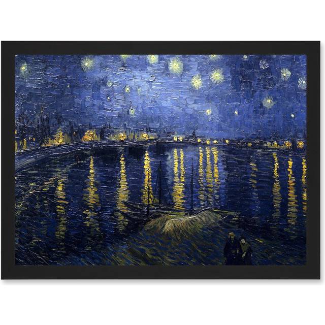 Vincent Van Gogh Starry Night Over Rhone 1888 A4 Artwork Framed Wall Art Print - Black - One Size