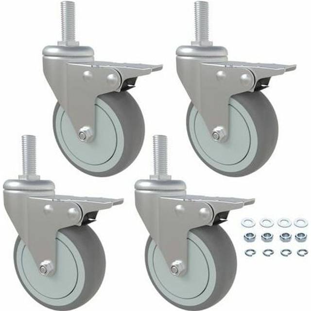 Lune - 3 Inch Set of 4 tpr Rubber Casters M12 Thread Silent Universal Swivel Dining Car Wheels With Brake Furniture Trolley Medical Cart Casters,Load