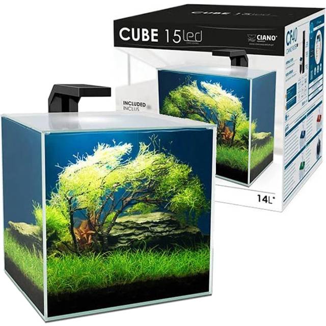 Ciano Cube Glass Aquarium Includes LED Lights & Filter (Cube 15 (14 Litres))