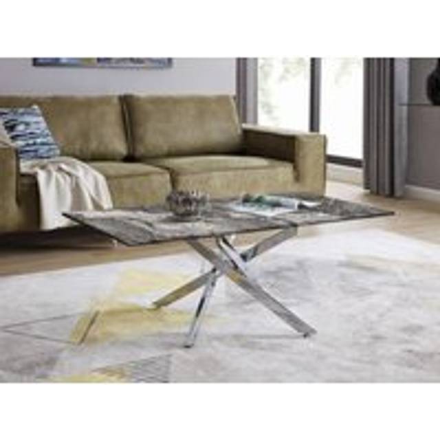 Furniturebox Tavalo Marble Effect Glass Coffee Table with Silver Legs - Grey - 120 x 60 x 45cm