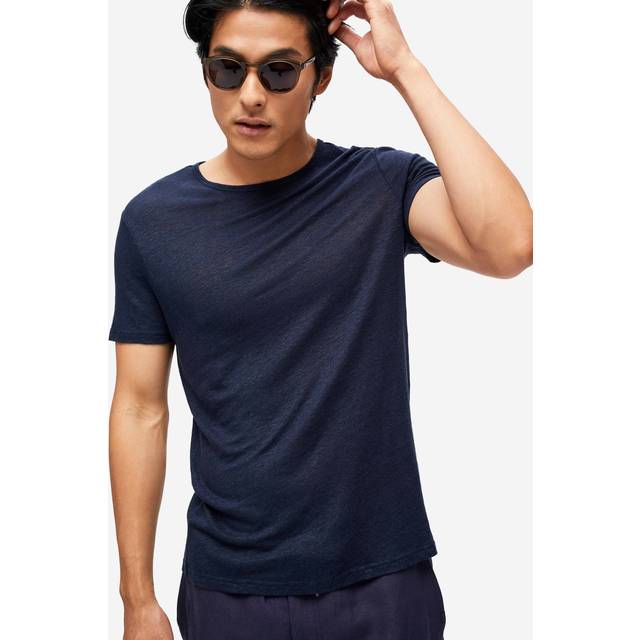 Derek Rose Linen Jordan T-Shirt - Navy