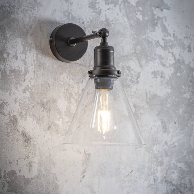 Garden trading hoxton cone glass wall light in antique bronze