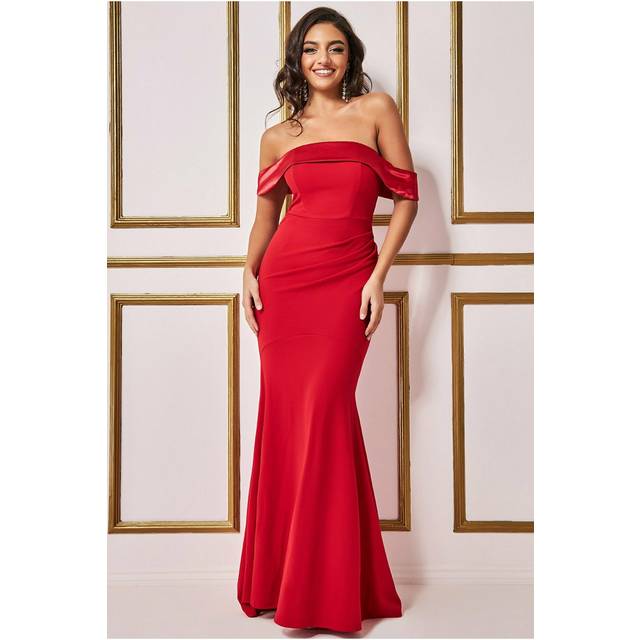 Goddiva Satin Band Bandeau Maxi Dress - Red - 10