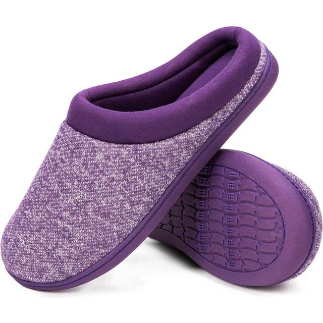 HomeTop Women's Knit Memory Foam Slippers Warm Soft House Shoes with Anti-slip Sole (11-12  Purple)