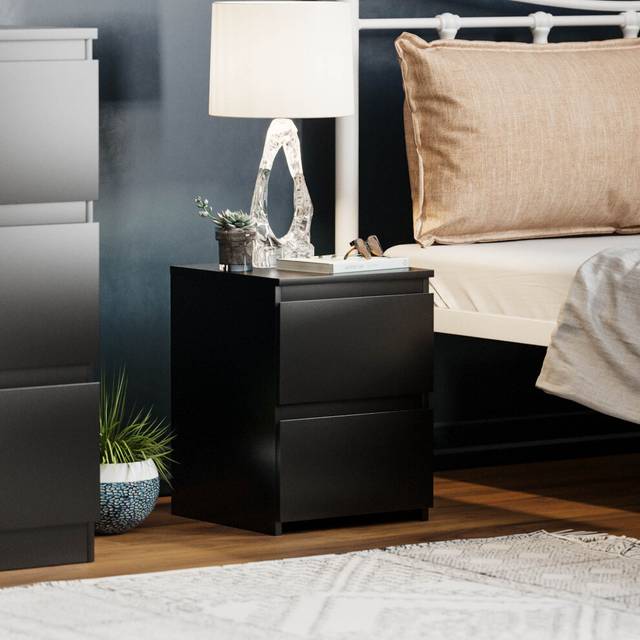 (Black) Denver 2 Drawer Bedside Chest Side End Cabinet