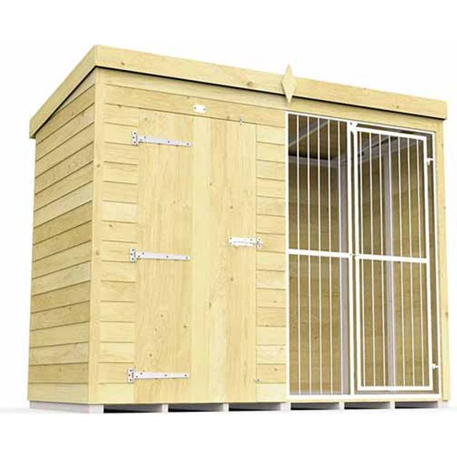 8ft X 4ft Dog Kennel and Run Full Height with Bars - Wood - L118 x W243 x H201 cm