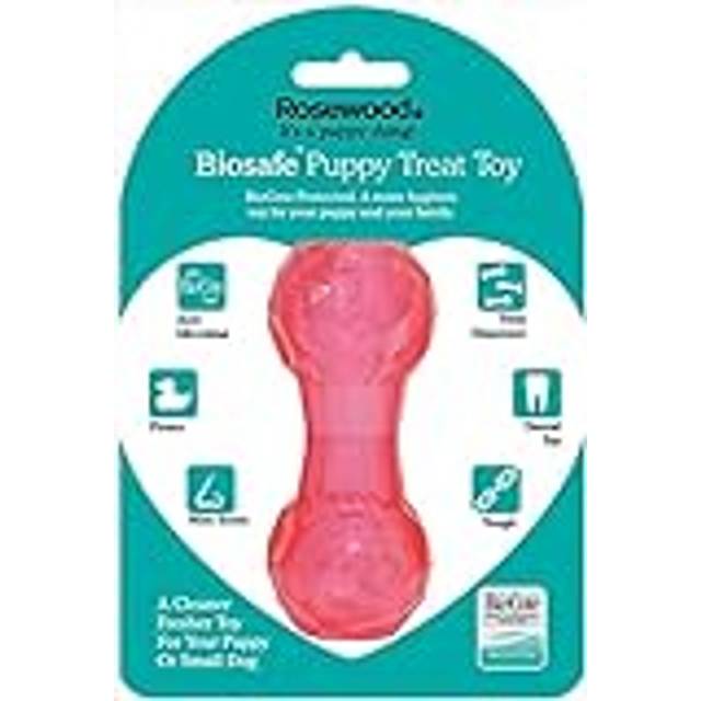 Rosewood Biosafe Dumbbell Puppy Treat Toy Pink