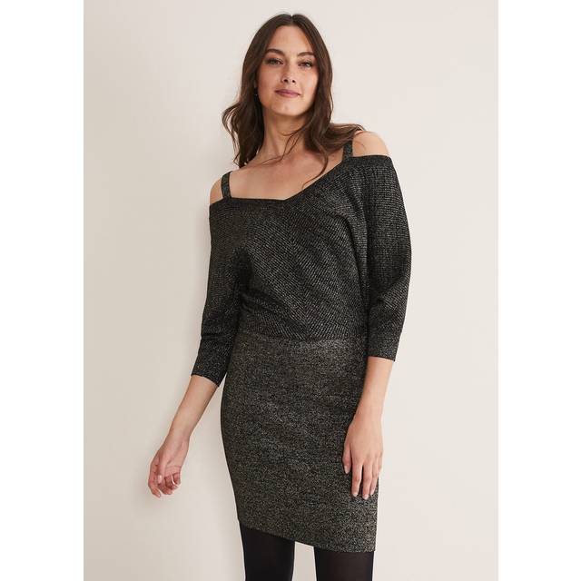 Phase Eight Women's Florin Fitted Shimmer Column Dress - Black/Gold - 12
