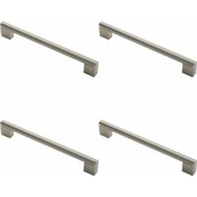 4x Round Bar Pull Handle 232 x 14mm 192mm Fixing Centers Satin Nickel & Steel
