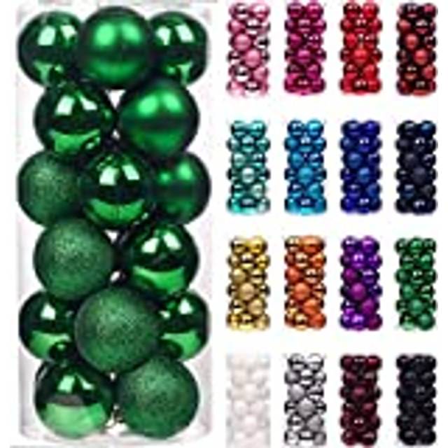(12Pcs, Dark Green) 30mm Christmas Baubles Shatterproof,Tree Decorations
