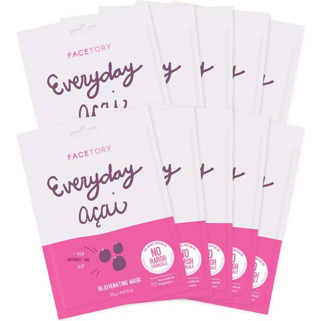 FACETORY K Beauty Face Mask Skin Care  Everyday ACAI Rejuvenating Sheet Mask  PlantBased with Acai Infusion 10 Pack